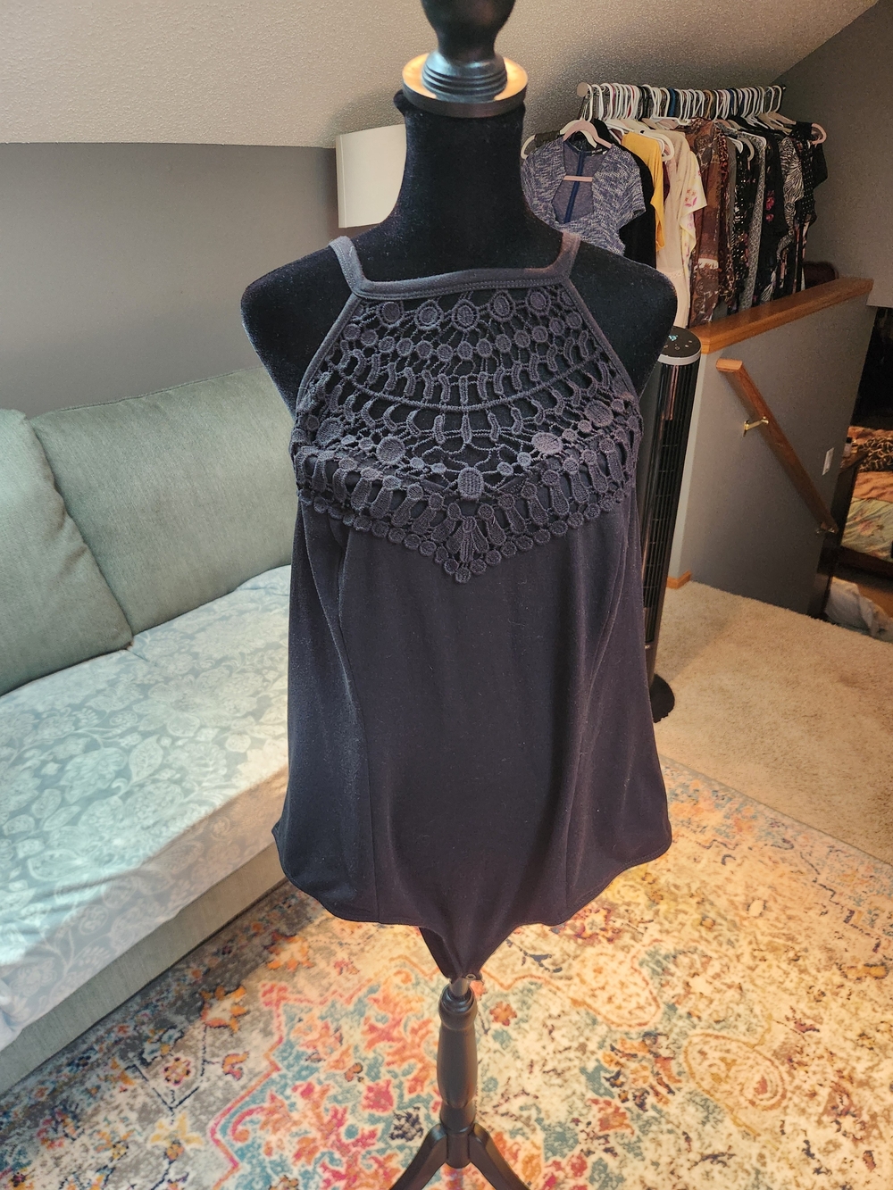 Torrid Women's Black Crochet Yoke Halter Bodysuit 2X Plus Nwt New With Tags